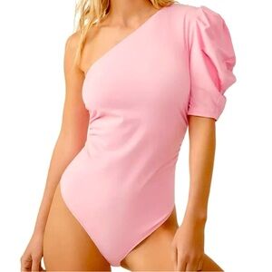 Intimately Free People One Sleeve Bodysuit Puff Sleeve Bubblegum Pink Size S